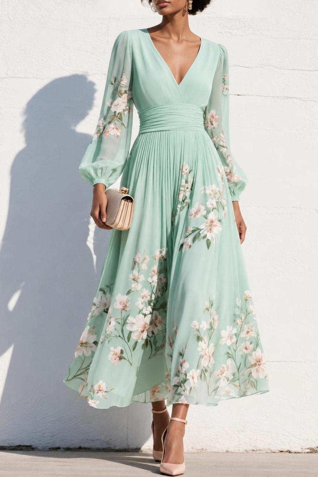 Floral Midi Dress With V-Neck - 2