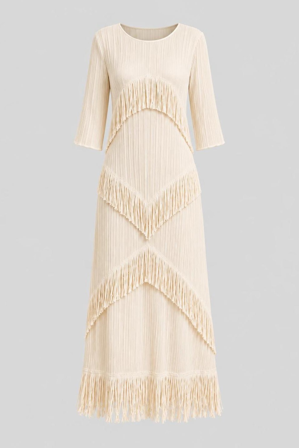 Polyester Spandex Maxi Dress With Tiered Fringe - 1