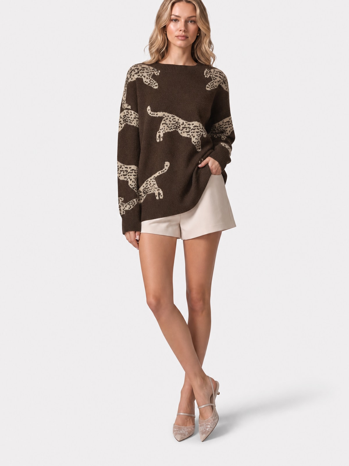 Leopard Print Knit Sweater - 6