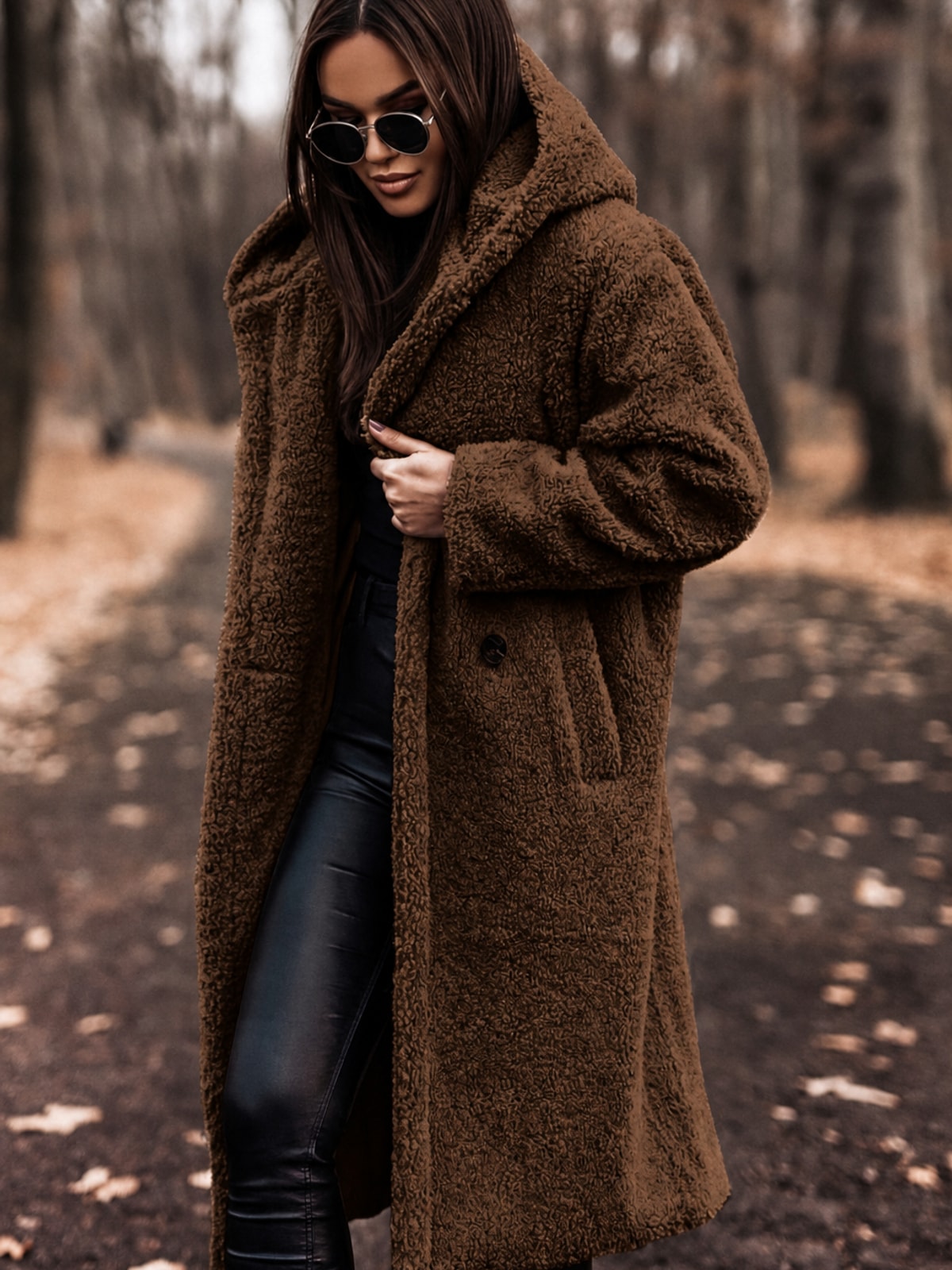 Women's Long Teddy Wool Coat With Hood Cozy Winter Warmth - 5