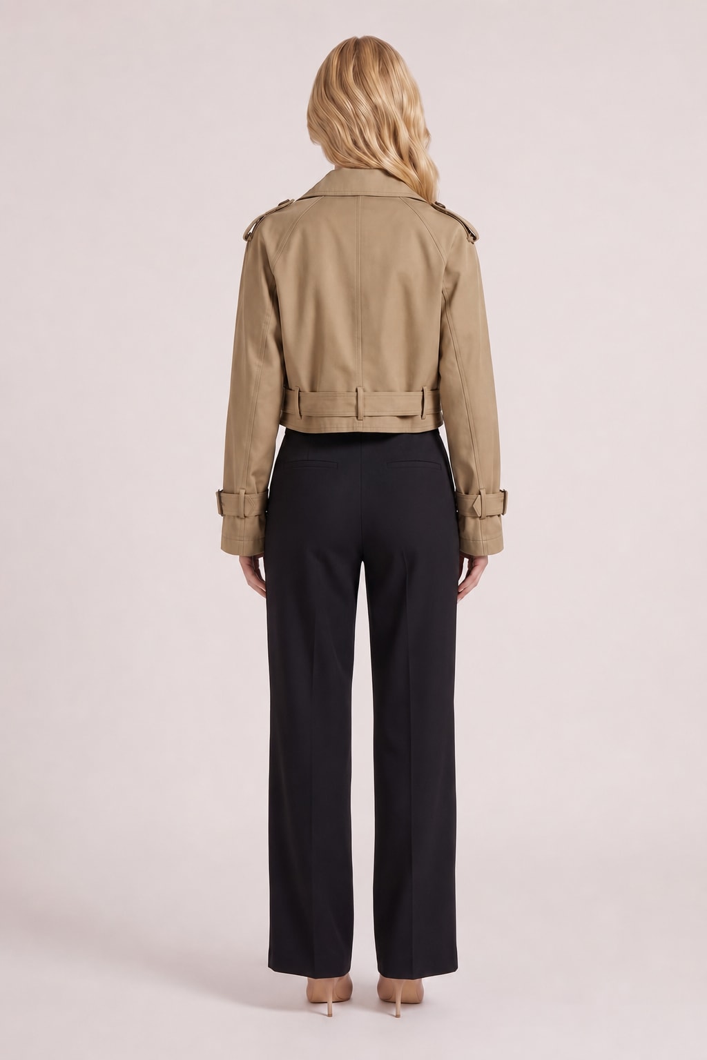 Cropped Utility Trench Coat with Waist Belt - 5