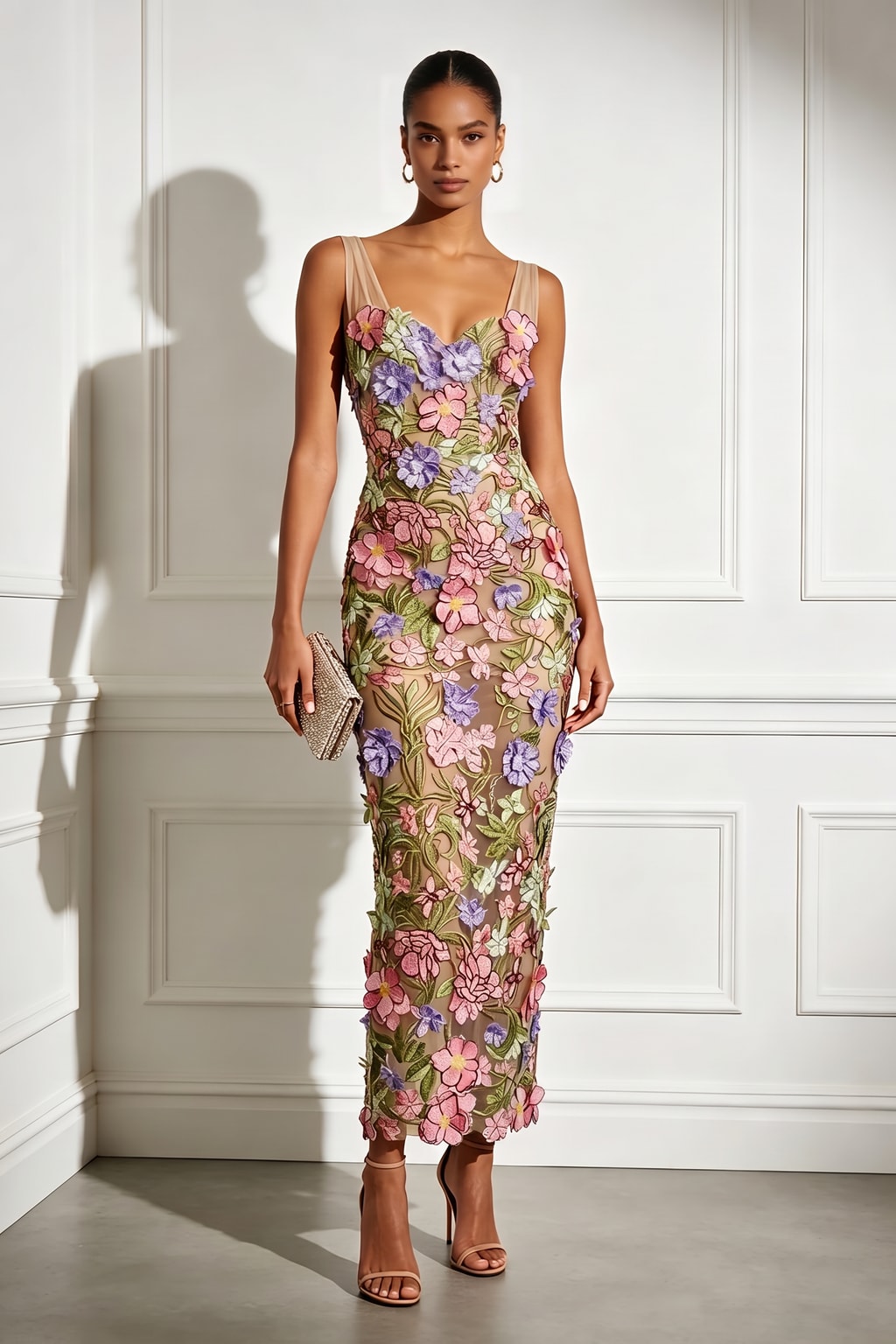 Lace Maxi Dress With Floral Applique - 2