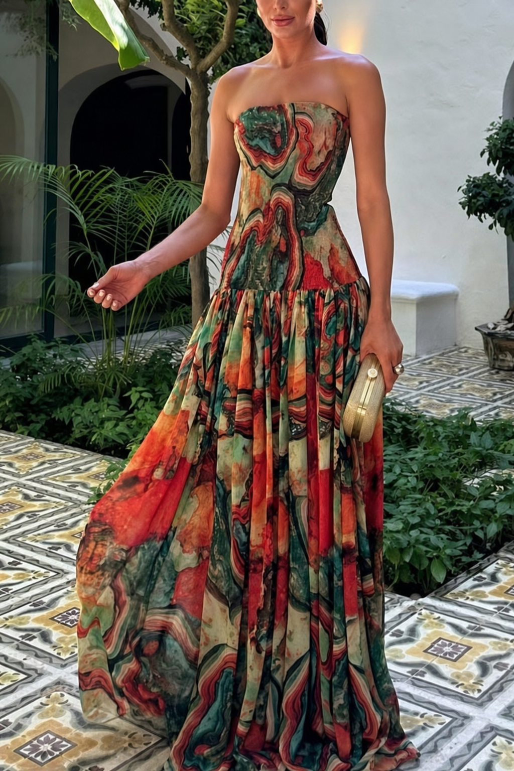 Smocked Off-Shoulder Maxi Dress in Orange - view 6