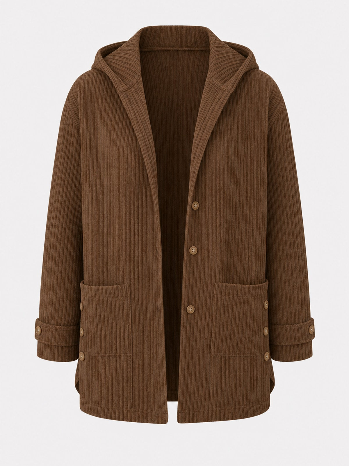 Hooded Button Front Coat With Warm Roomy Pockets - 1