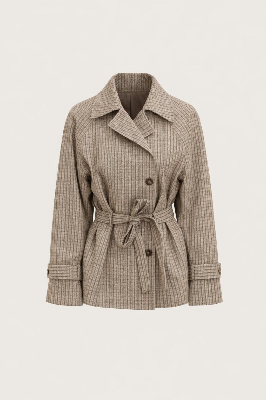 Polyester Plaid Trench Coat With Belted Waist - 1