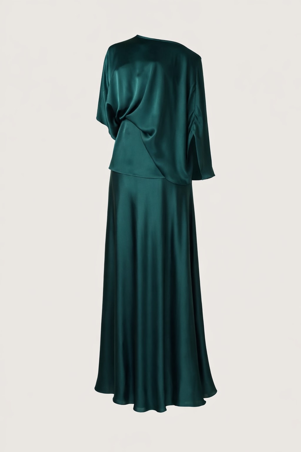 Satin Blouse and Long Skirt Set with Asymmetric Neckline - 1