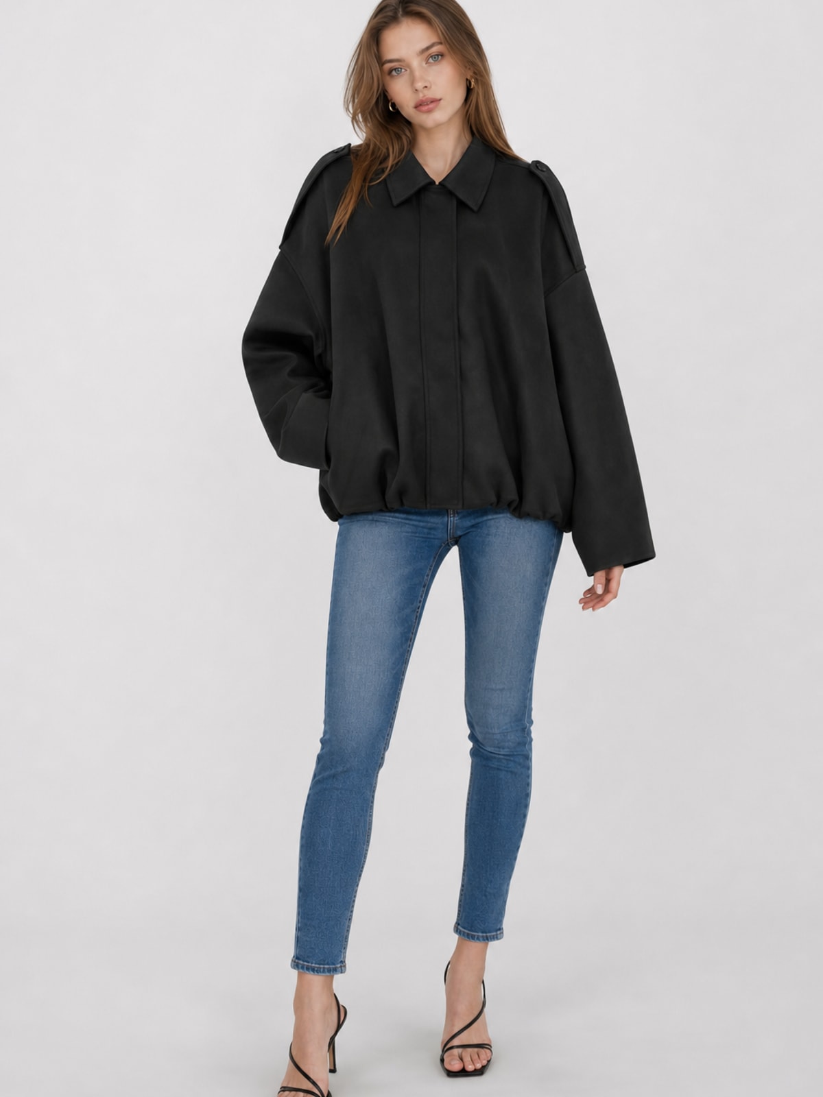 Cozy Faux Suede Oversized Jacket With Pockets - 4