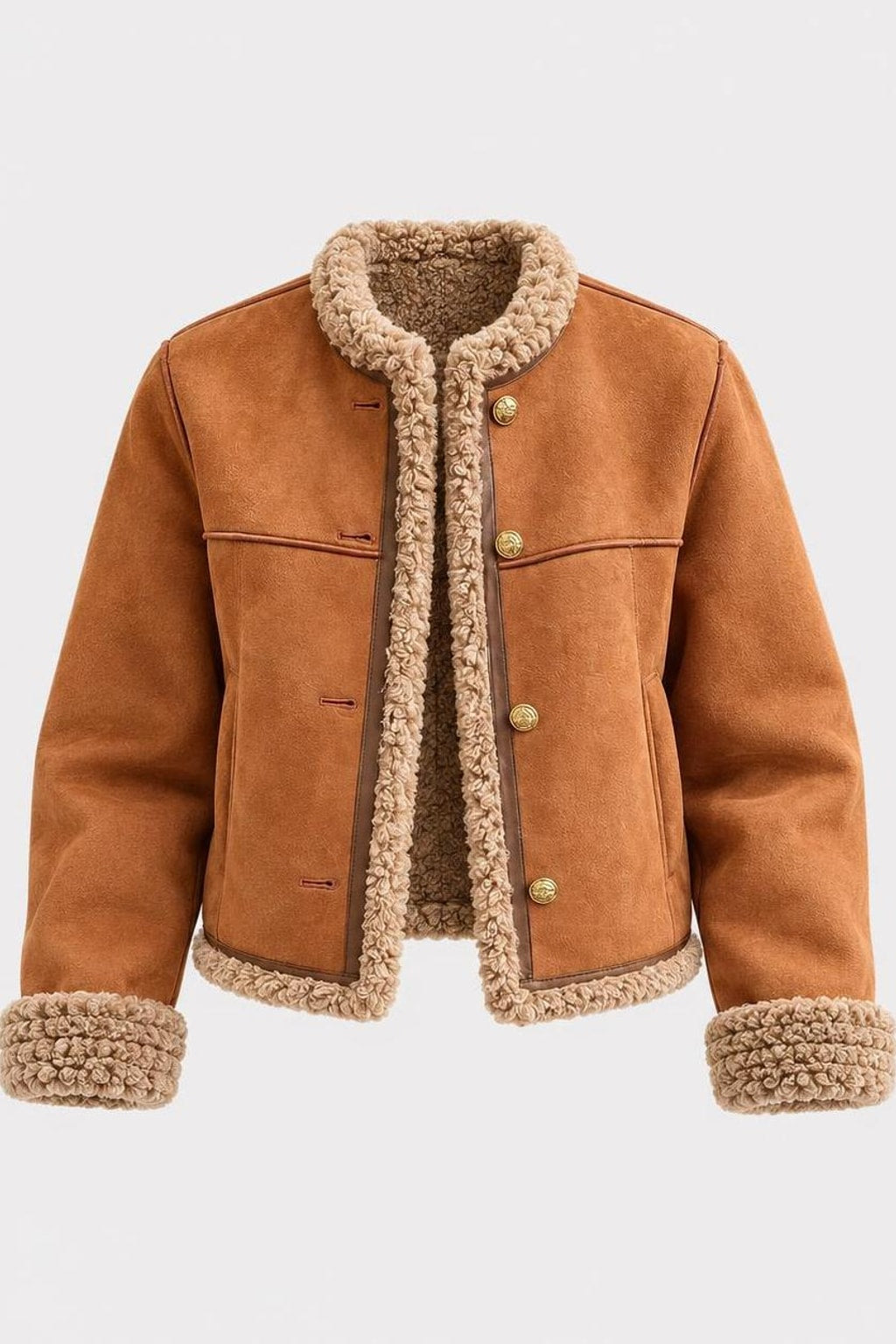 Faux Suede Jacket With Faux Fur Trim - 1
