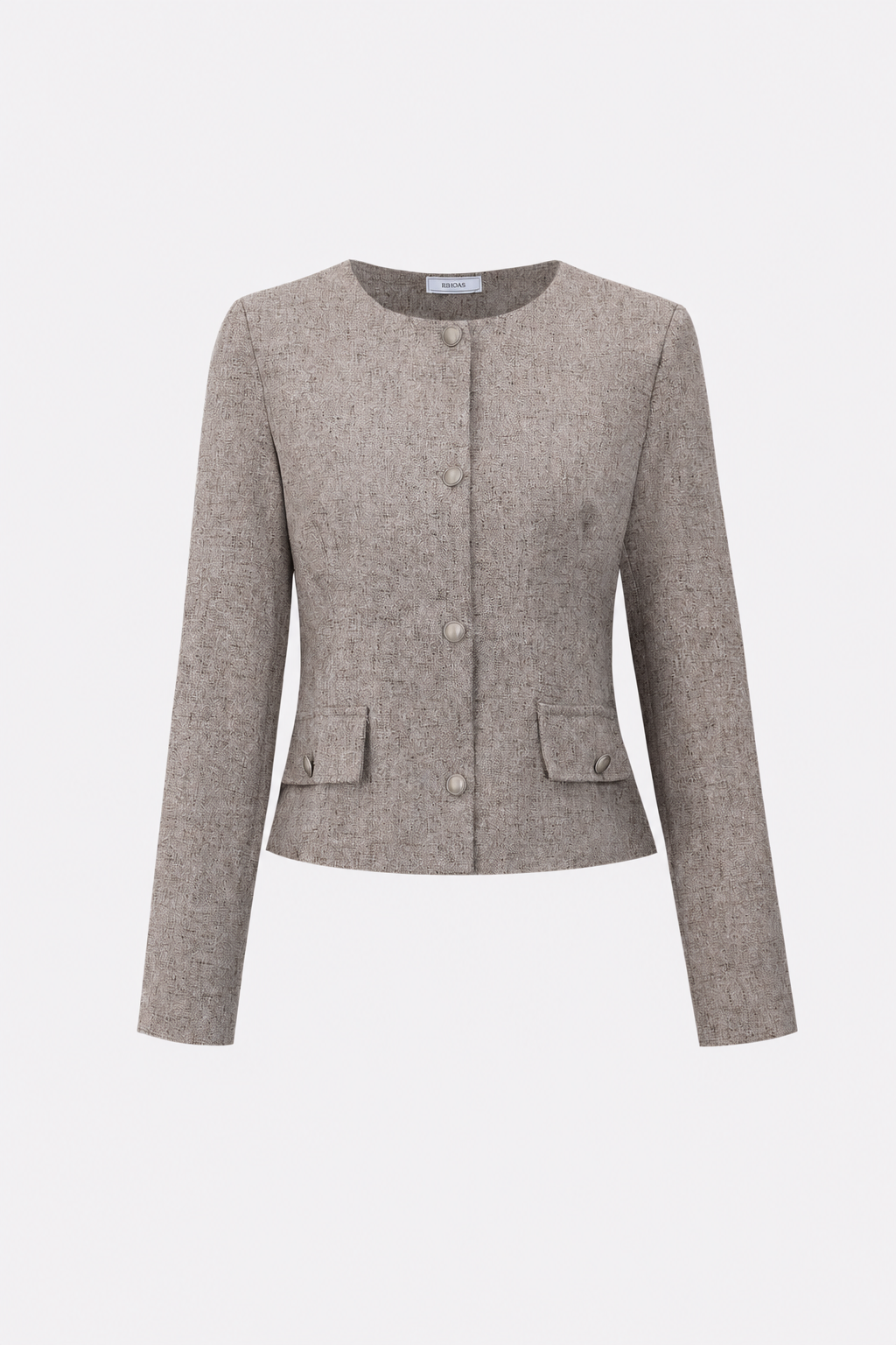 Khaki Single-Breasted Blazer With Round Neck For Women - 1