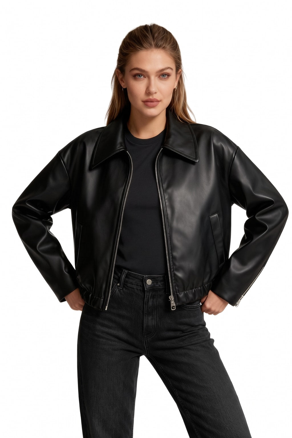 Elegant Leather Jacket Oversized Cropped Fit - 2