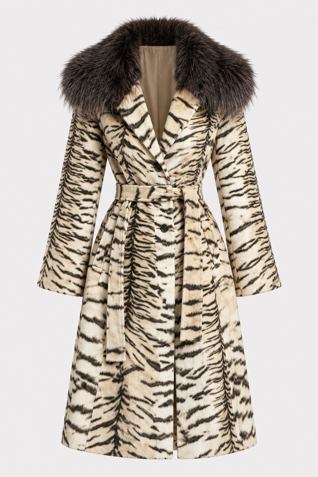 Fur Collar Long Coat Leopard Print Jacket - 1