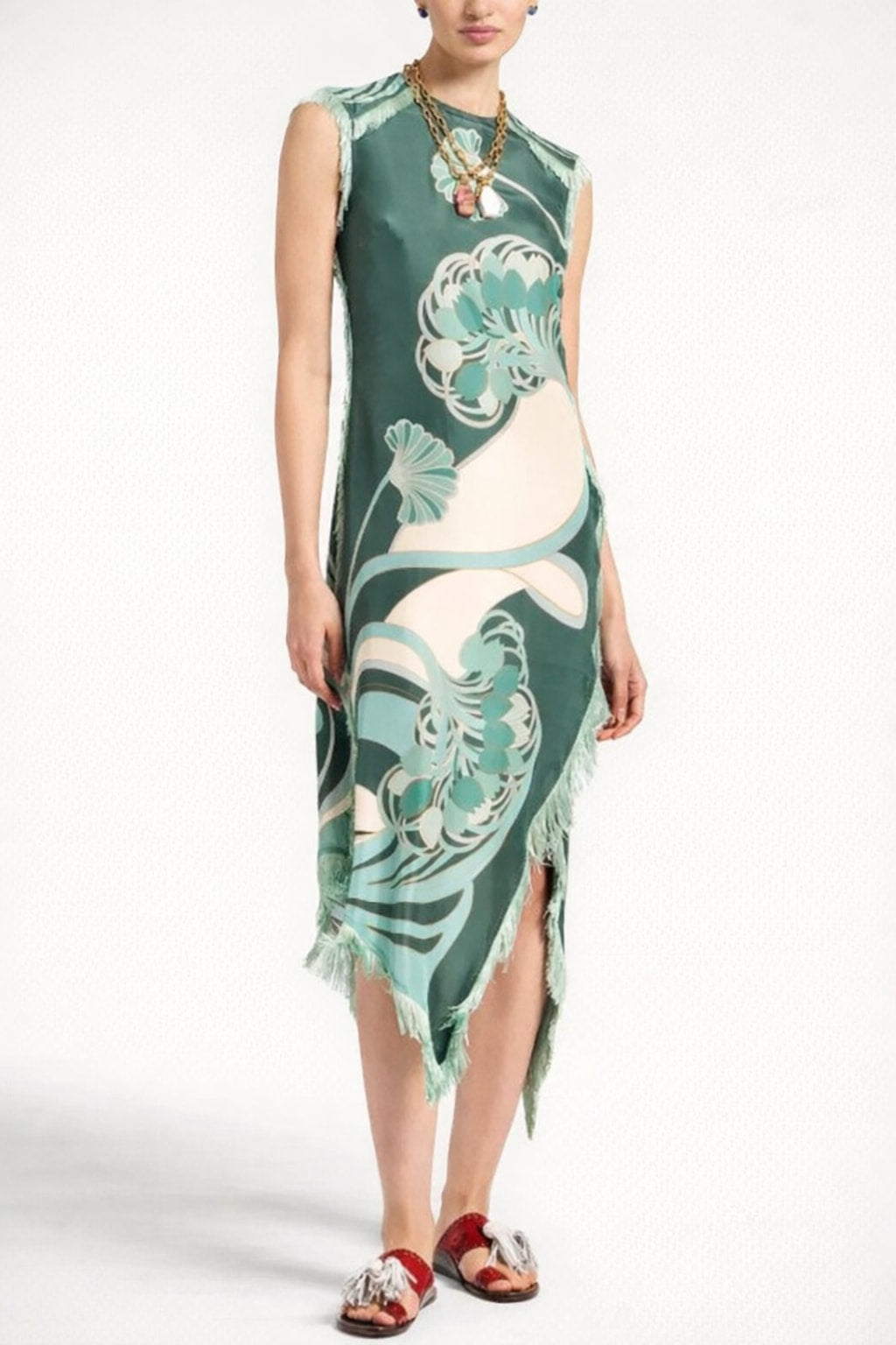 Polyester Maxi Dress With Vintage Print And Tassel Detail - 2