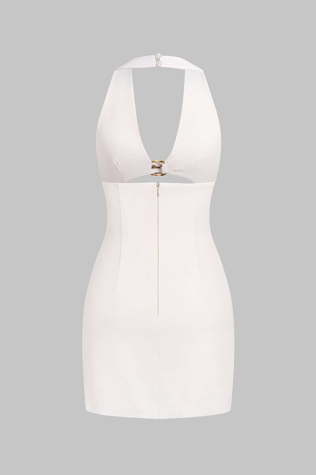 Ivory Metallic Halter Mini Dress with Cut-Out - view 5