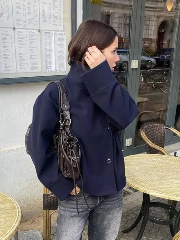 High Neck Tailored Coat, Cropped Fit - view 11