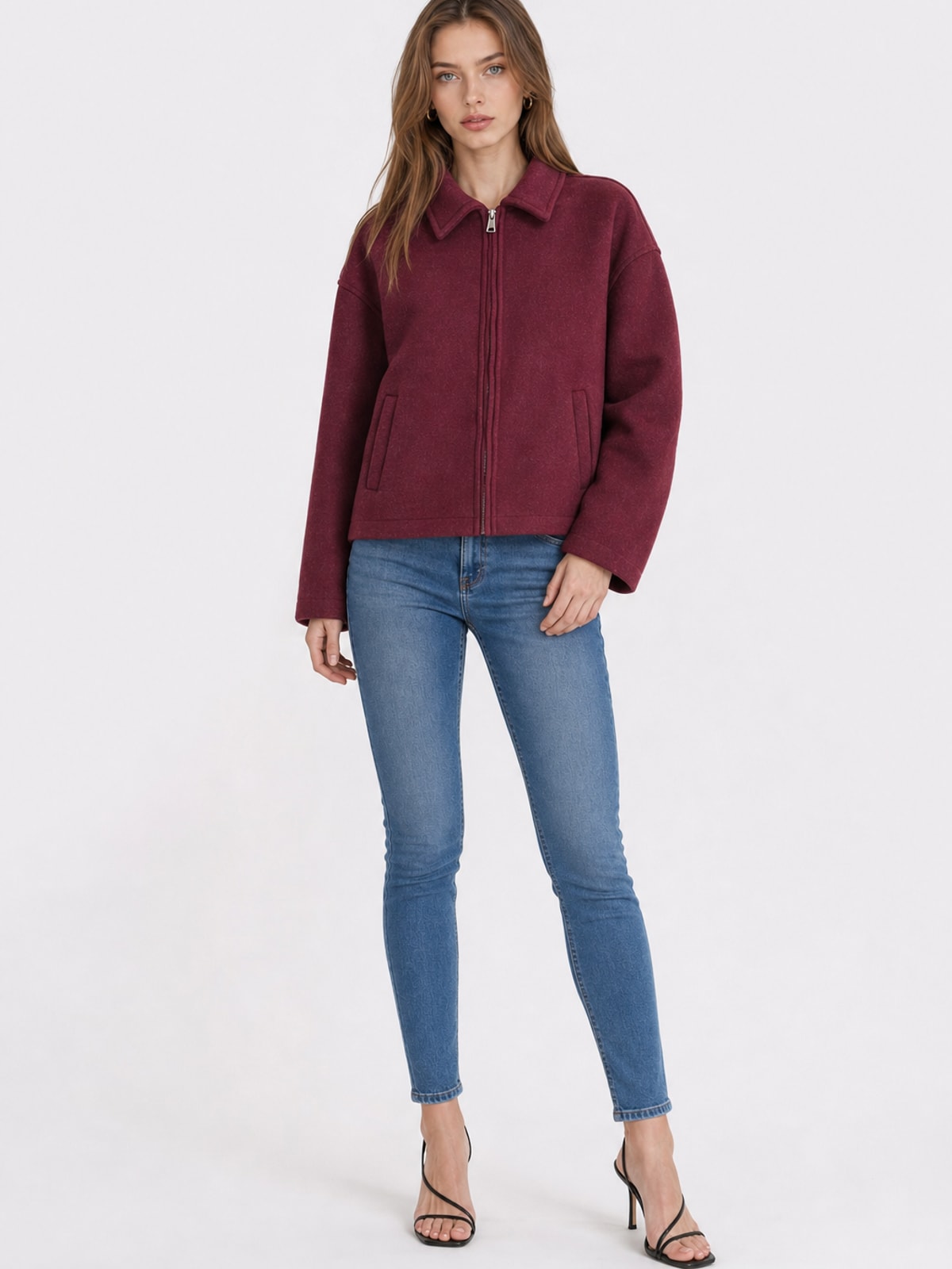 Cozy Wool Blend Cropped Jacket With Wide Collar - 5