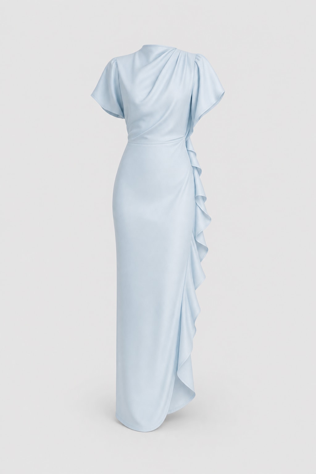 Satin Mermaid Evening Dress with Pleated Skirt - 1