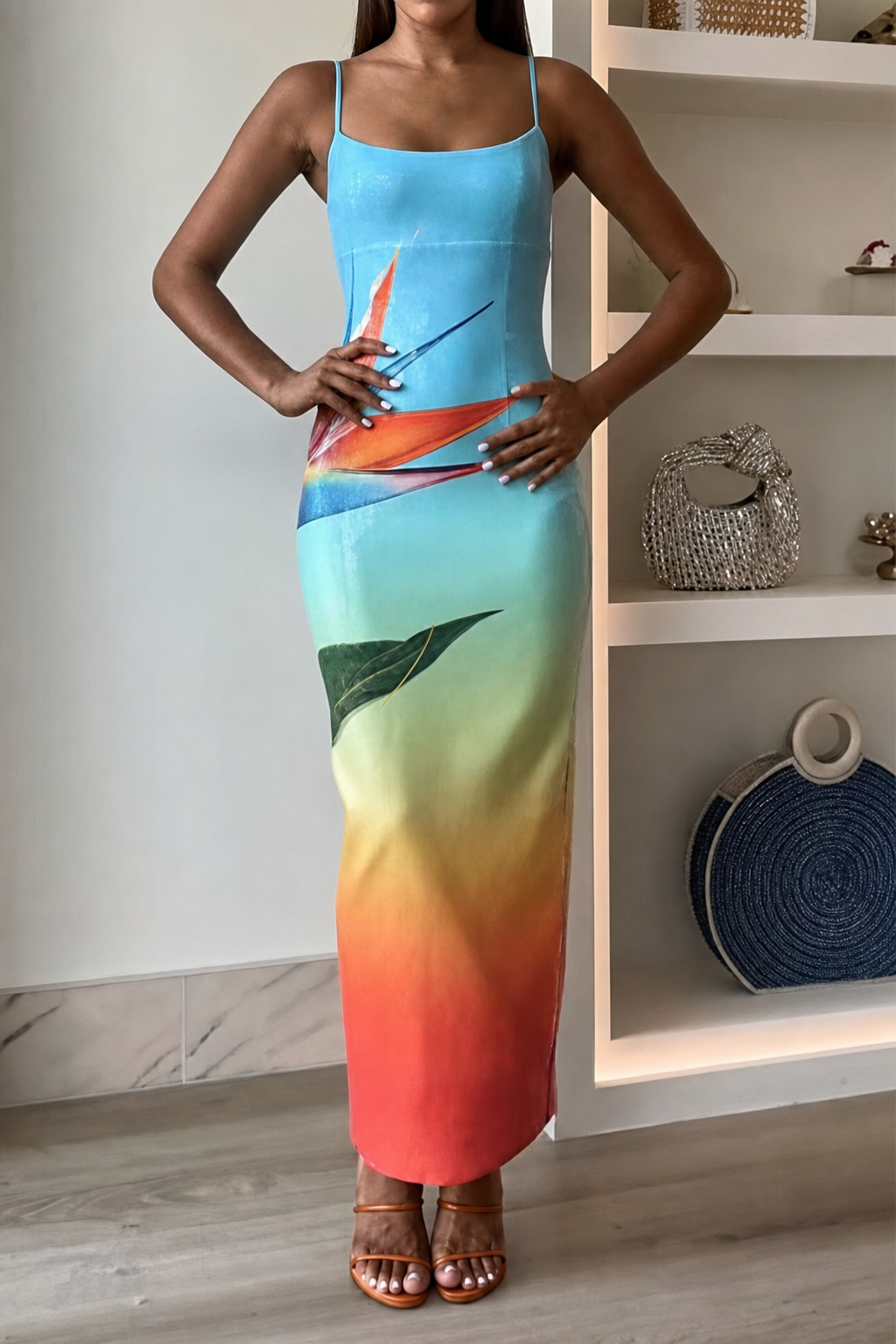 Blue Sequin Maxi Dress with Back Slit - view 5