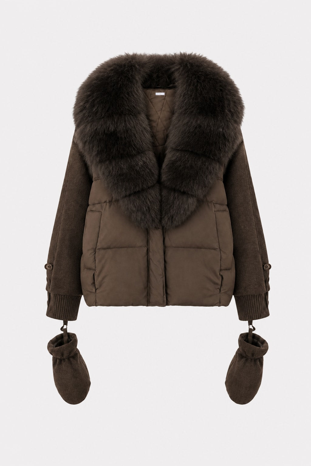 Duck Down Puffer Jacket With Detachable Fur Collar - 1