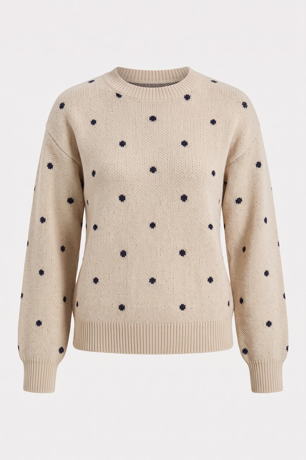 Knit Polka Dot Sweater with Round Neckline - 1