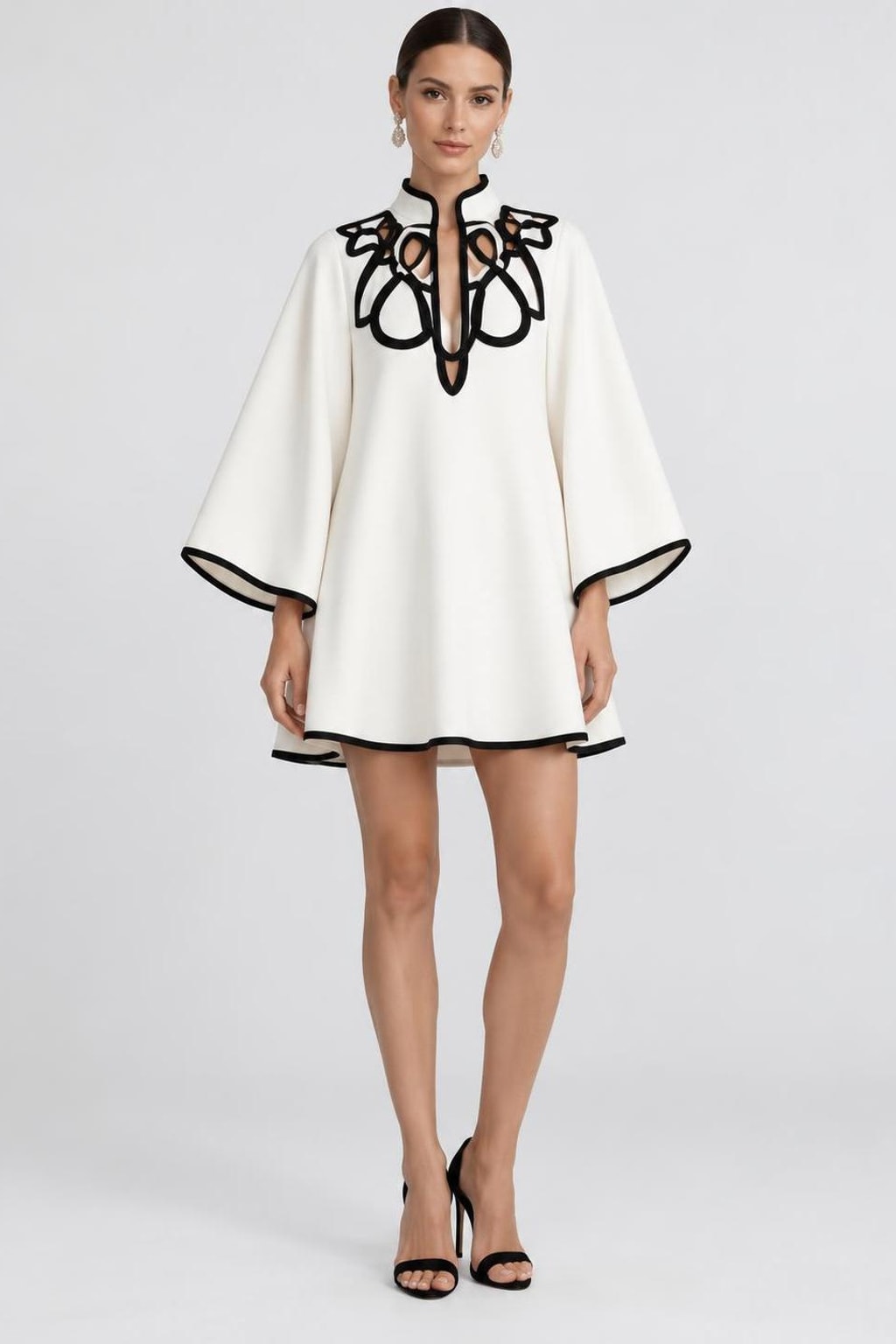 Polyester Blend Mini Dress With Flared Sleeves - 2