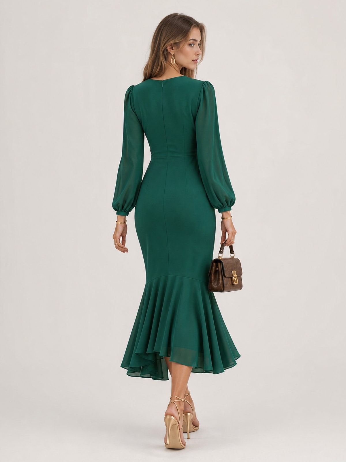 Elegant Satin Mermaid Maxi Dress With Long Sleeves - 5
