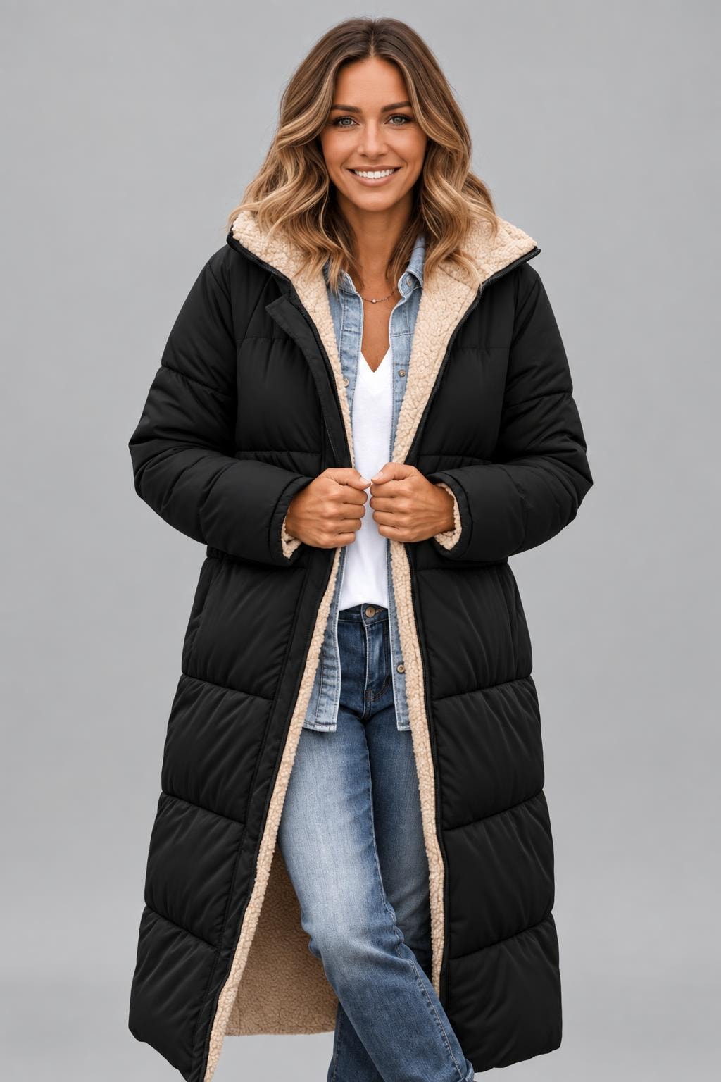 Quilted Longline Puffer Coat With Hood - 2