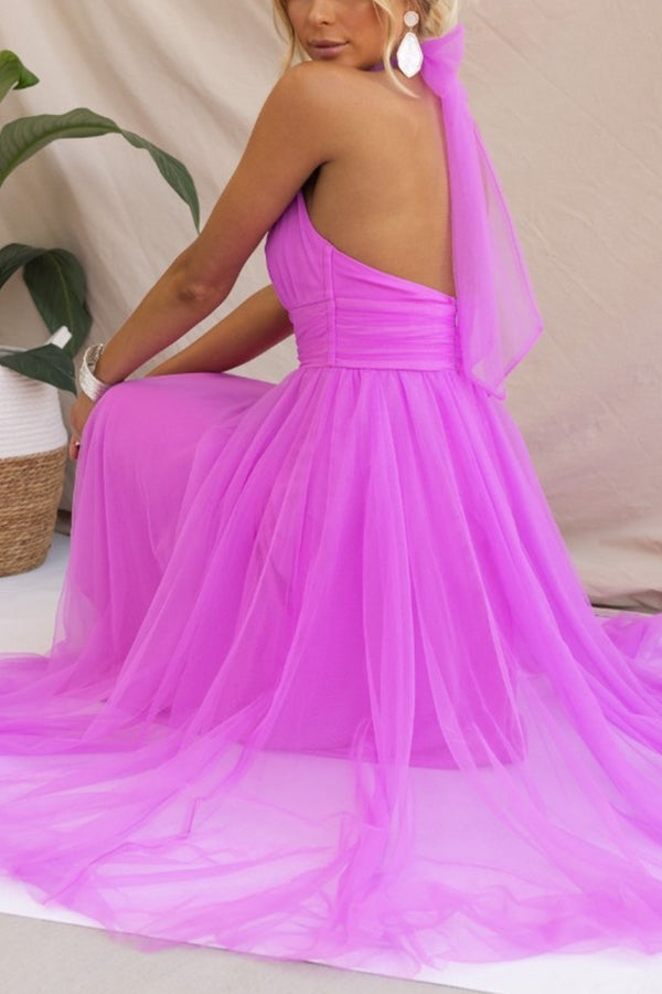 Tulle halter maxi dress with gathered bodice - view 17