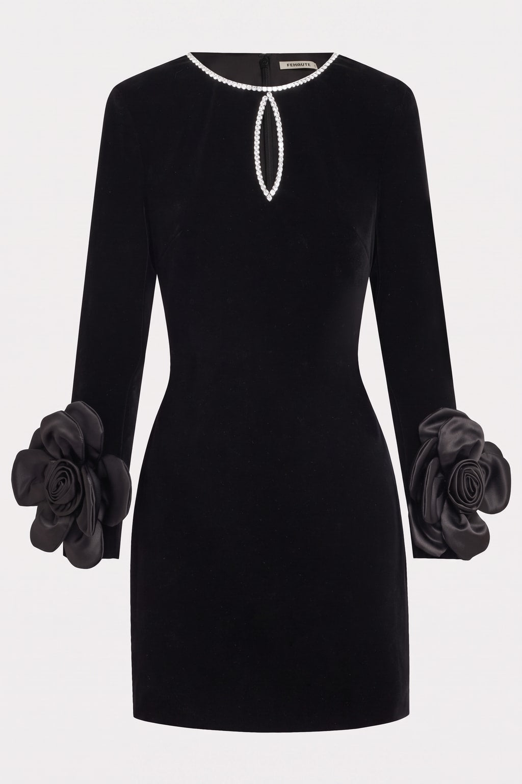 Velvet Sheath Mini Dress With Rhinestone Detail - 1