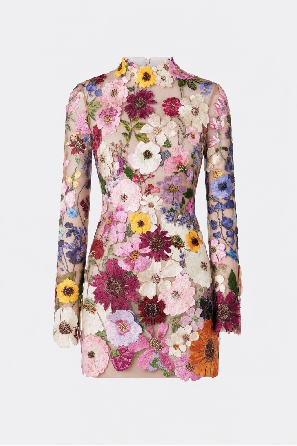 Elegant Polyester Floral Applique Backless Mini Dress - 1