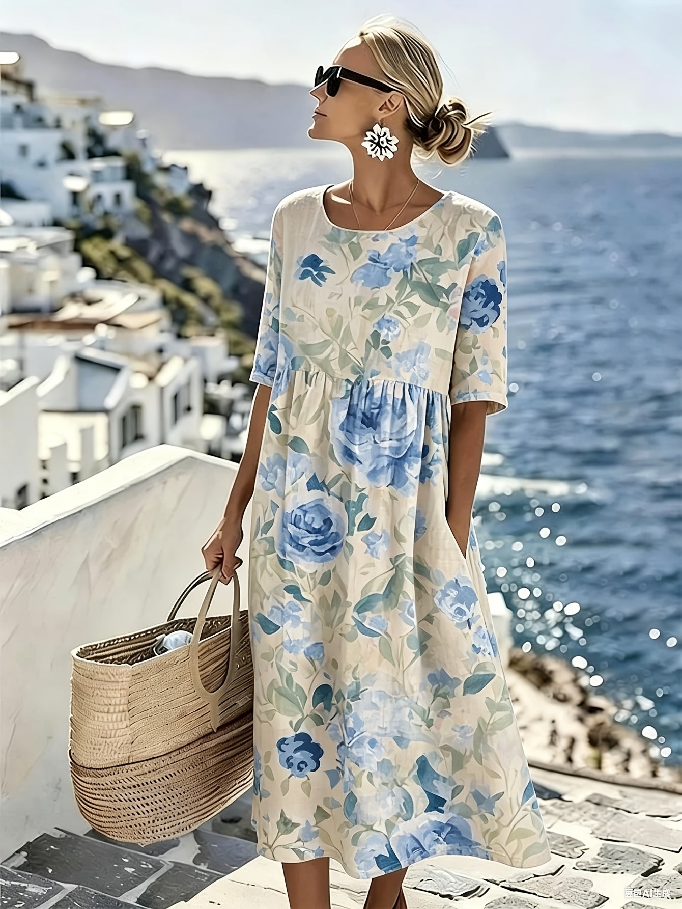 Cotton Blend Relaxed Midi Dress - view 5