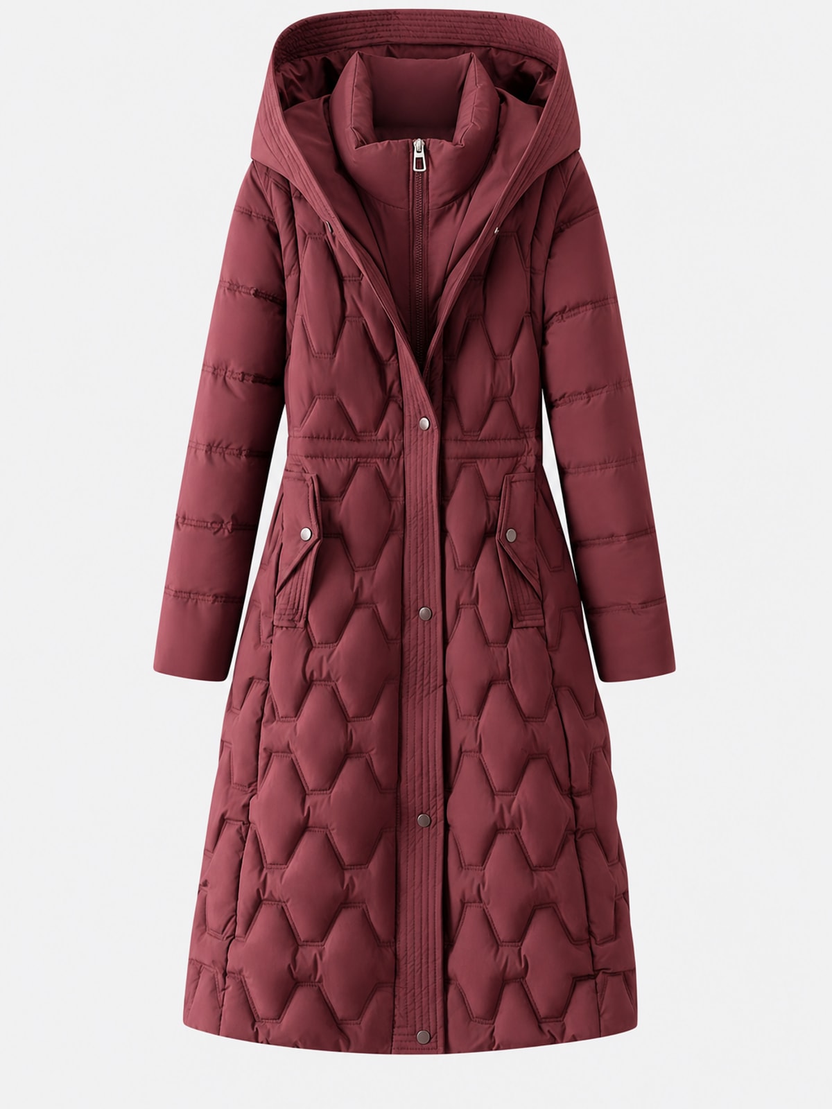 Warm Quilted Longline Puffer Coat With Attached Hood - 1