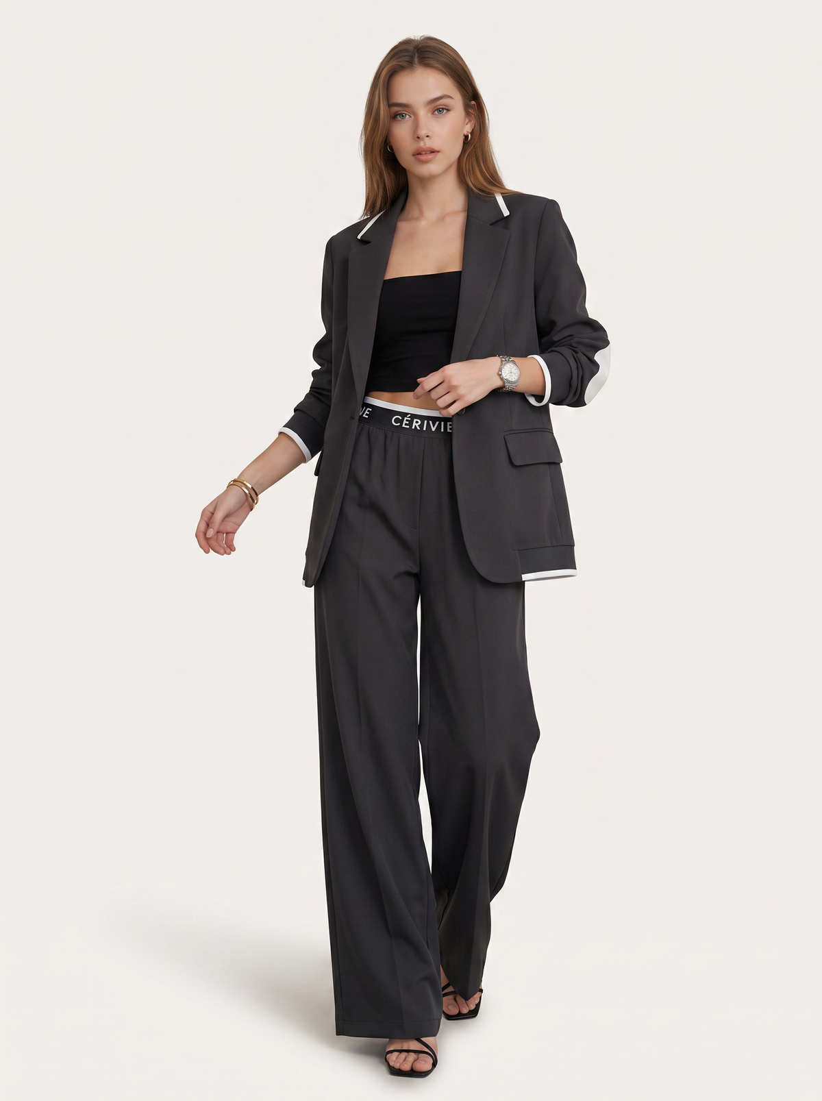 Ribbed Lapel Blazer and Pants Set - view 4