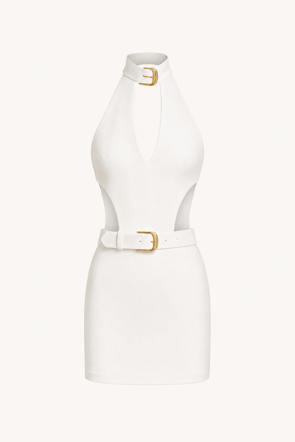 Modern Nylon Belted Halter Mini Dress - 1
