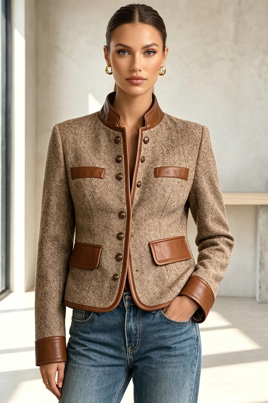 Brown Wool Coat With Contrast Velvet Collar - 2