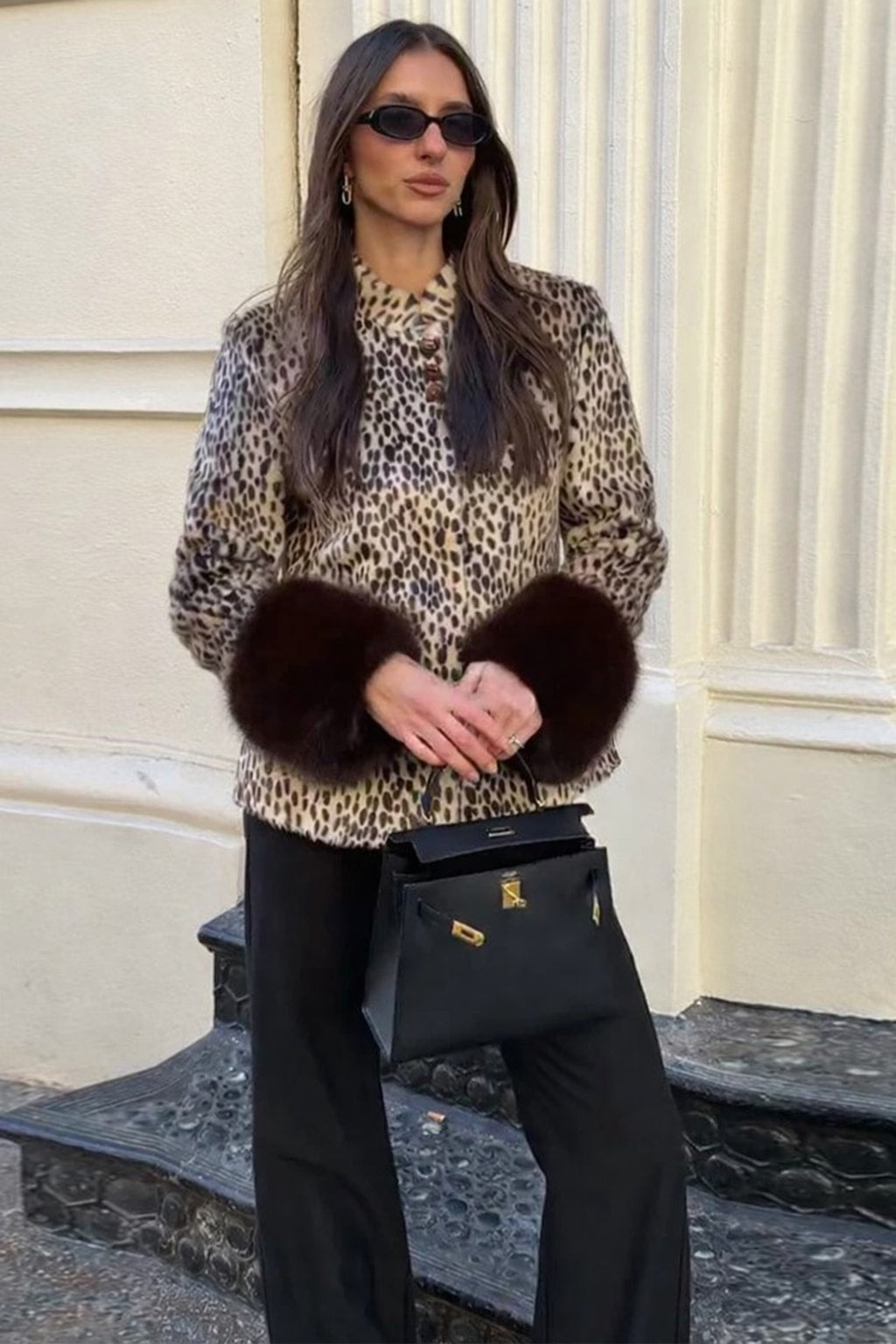Brown Non-Woven Leopard Print Patchwork Jacket - 2