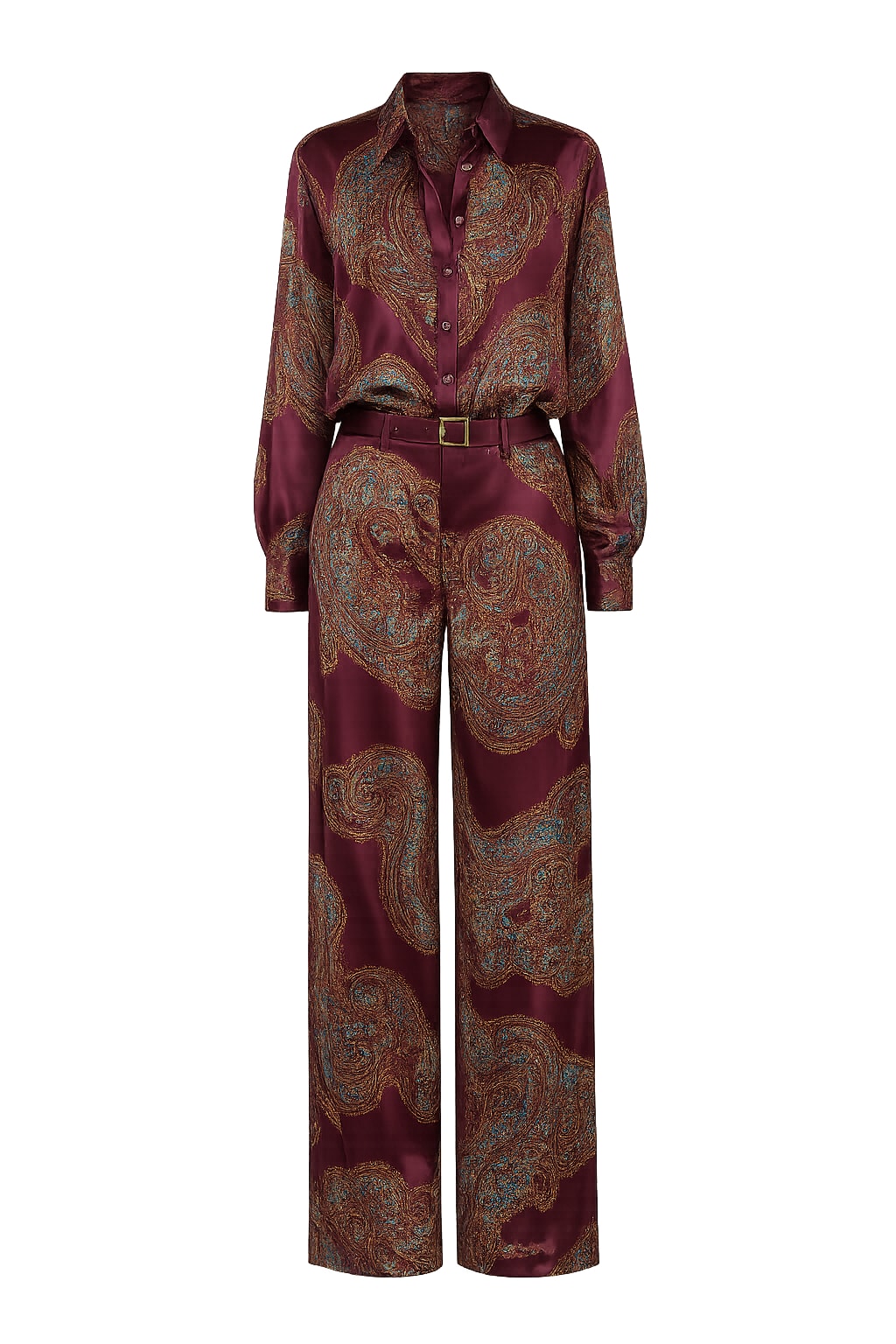 Satin Matching Set With Paisley Print And Wide-Leg Pants - 1