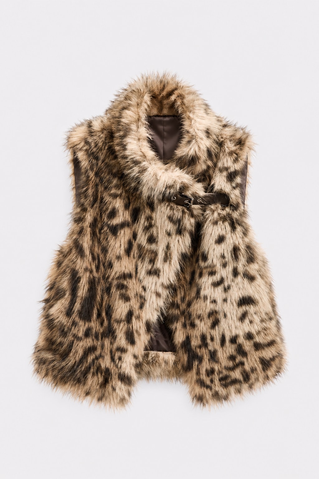 Polyester Faux Fur Vest With Buckle Detail - 1