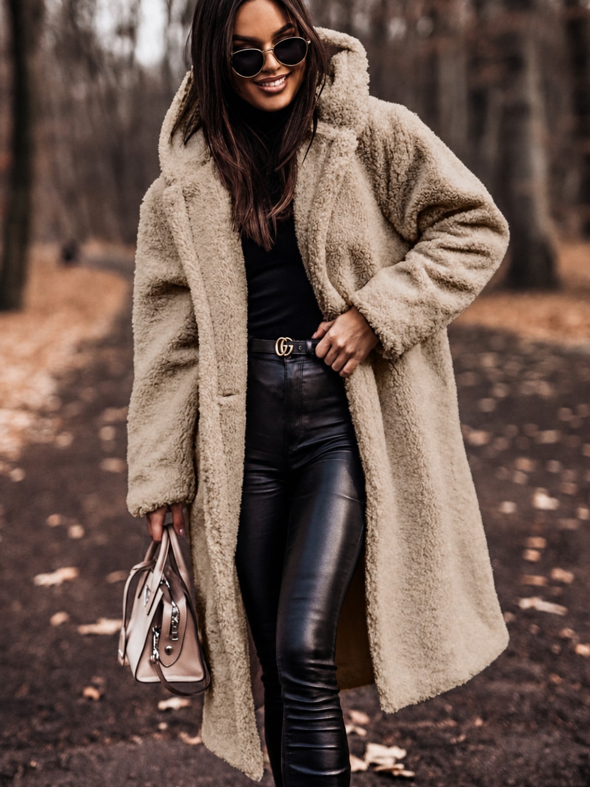 Women's Long Teddy Wool Coat With Hood Cozy Winter Warmth - 3