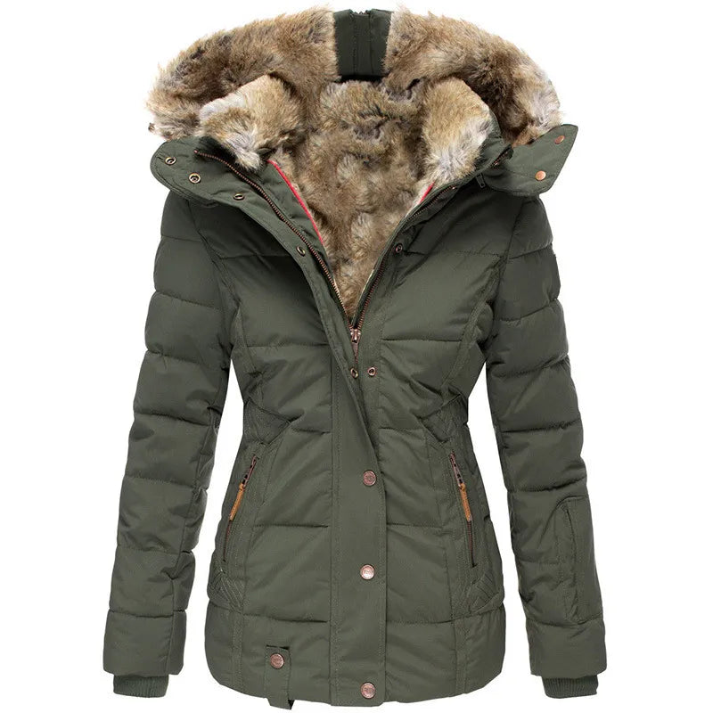 Quilted Hooded Jacket With Faux Fur Trim - view 11