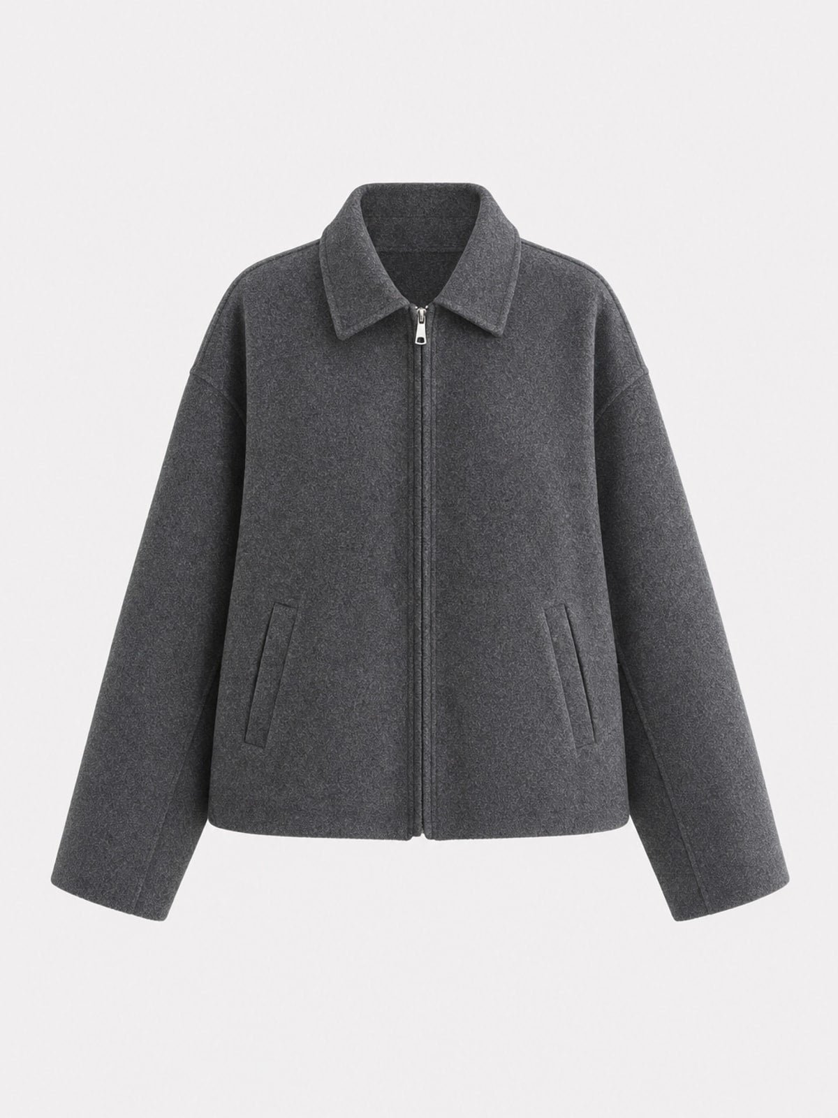 Cozy Wool Blend Cropped Jacket With Wide Collar - 1