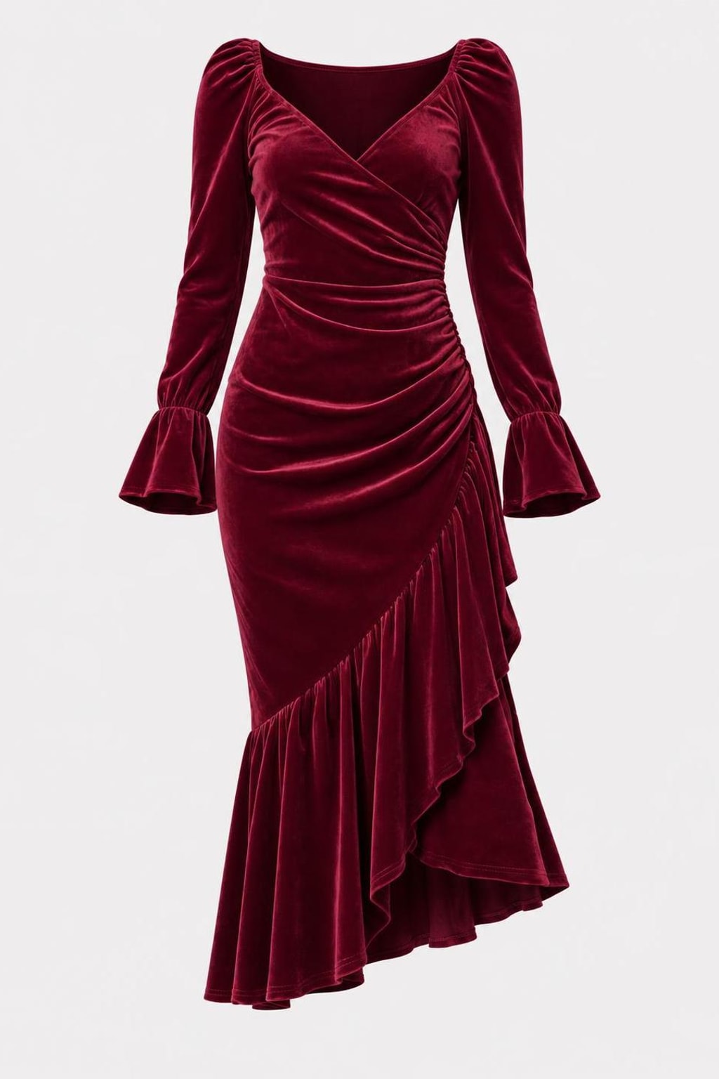 Polyester Velvet Dress With Fishtail Hem - 1