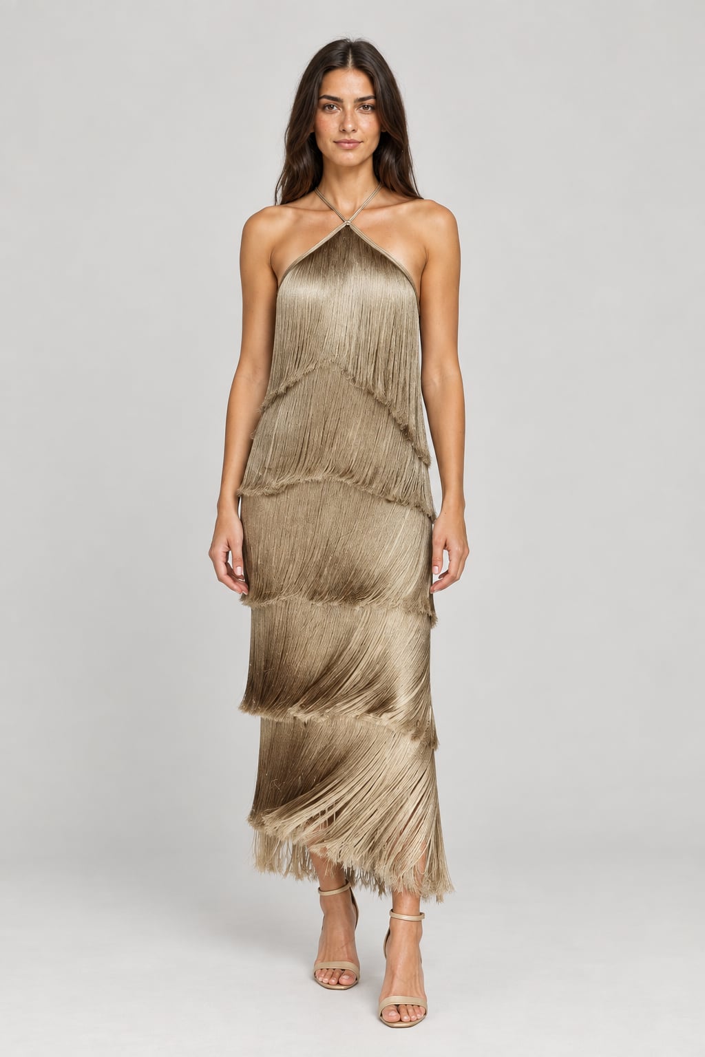 Midi Party Dress with Elegant Fringe Detail - 2