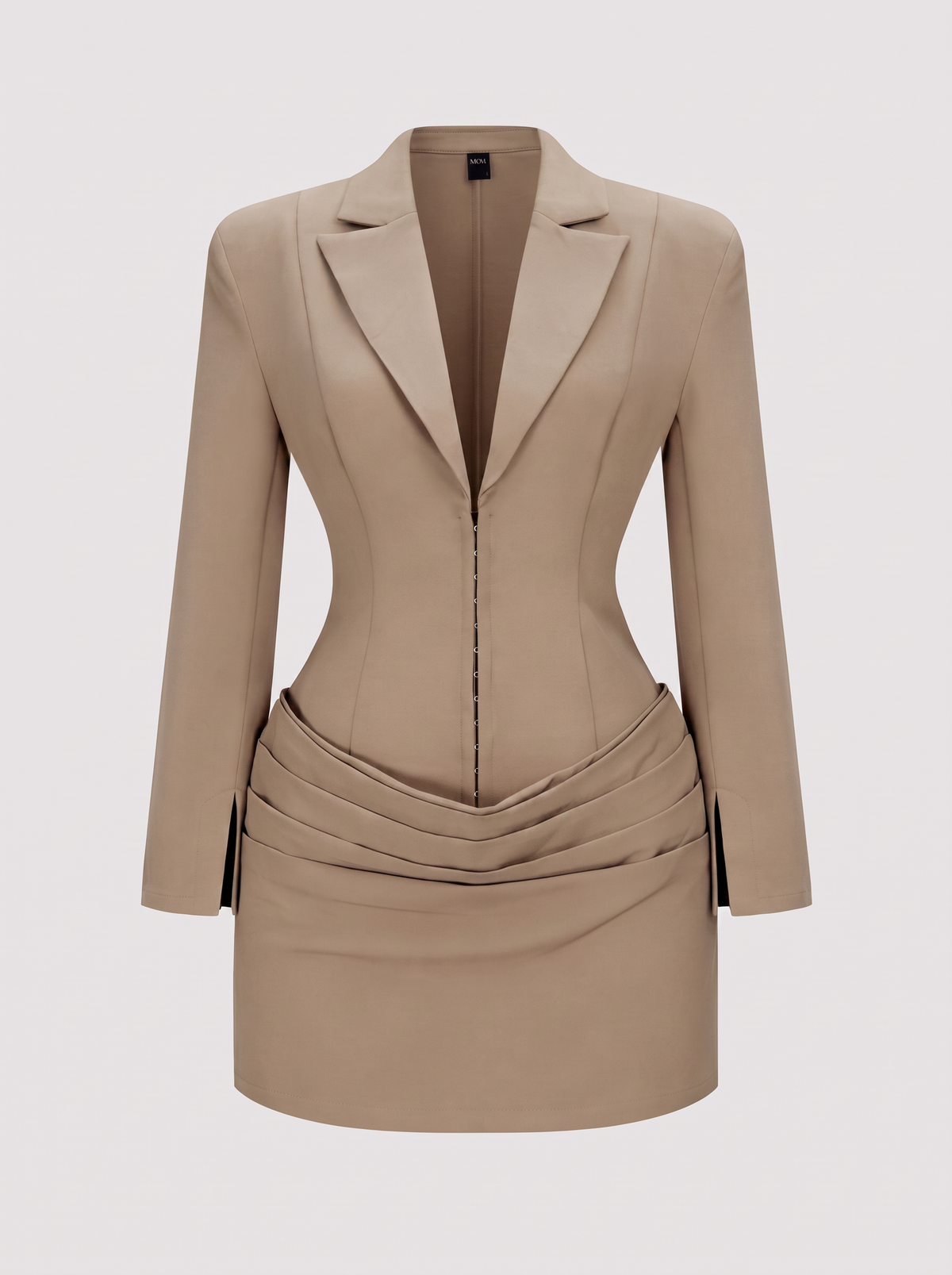 Twill mini dress with ruched waist and deep V-neck - view 7
