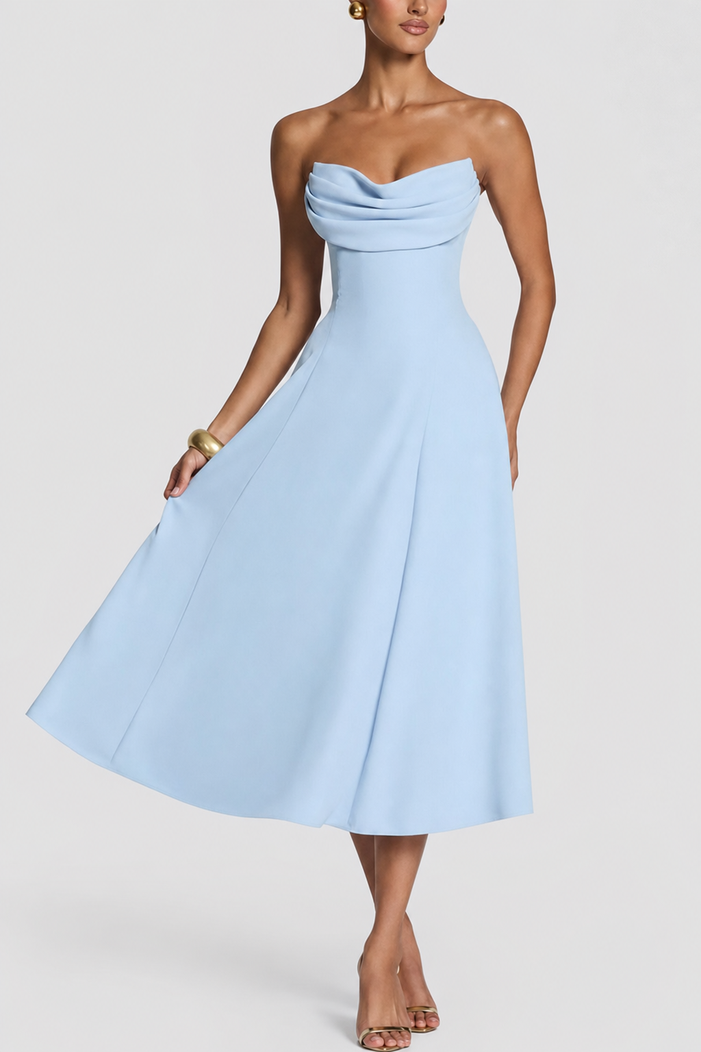Strapless Lace-Up Pleated Midi Dress - view 2
