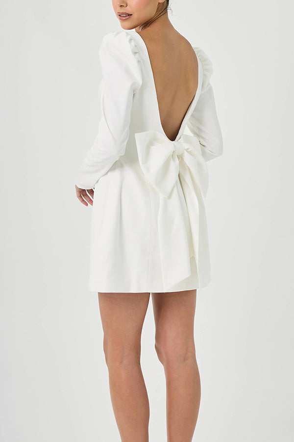 Puff Sleeve Mini Dress With Bow Back - view 6