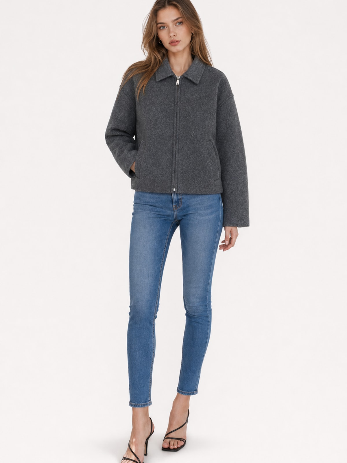 Cozy Wool Blend Cropped Jacket With Wide Collar - 2
