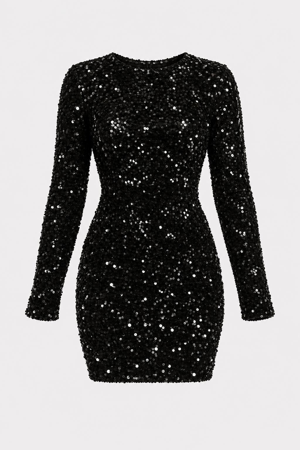 Sequin Mini Dress With Long Sleeve Open Back - 1
