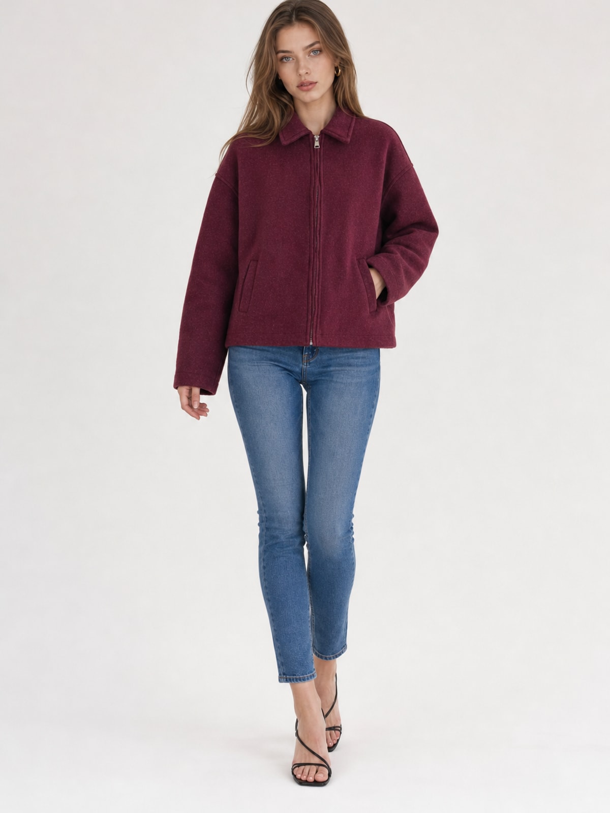 Cozy Wool Blend Cropped Jacket With Wide Collar - 4