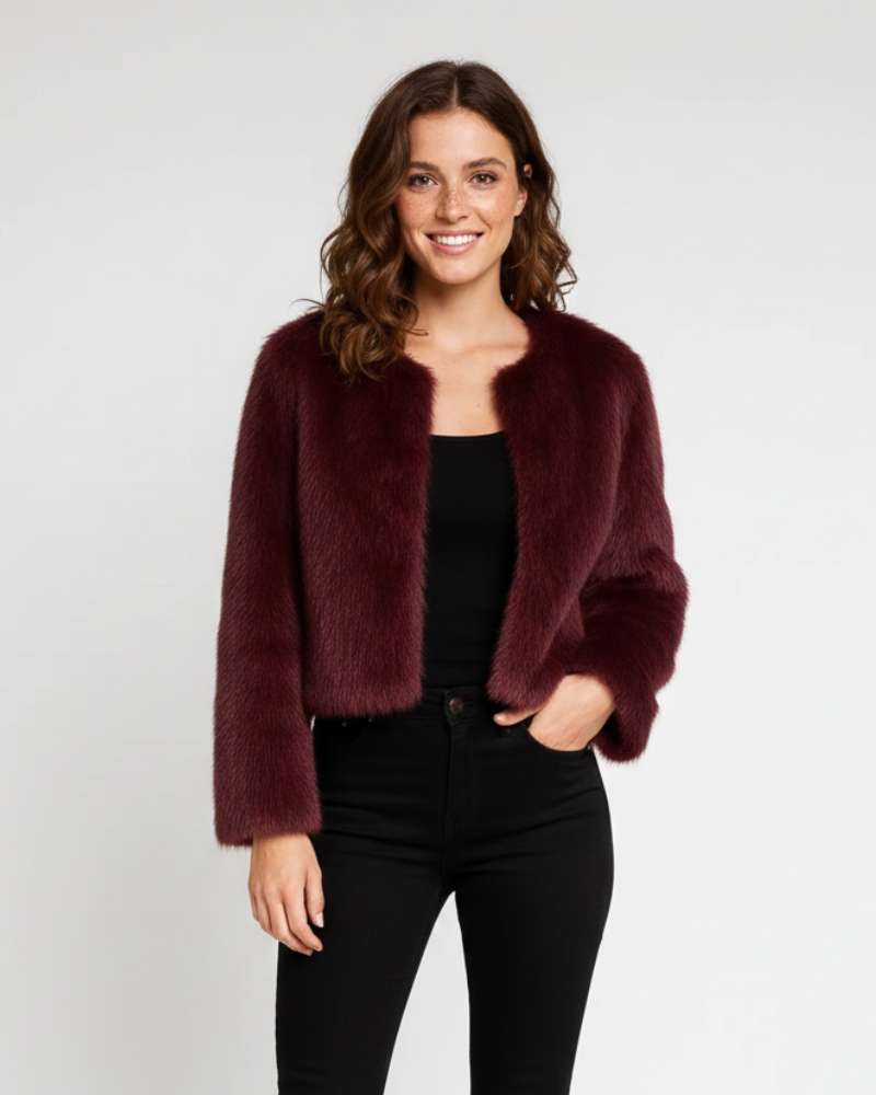 Structured short collarless winter jacket - view 5