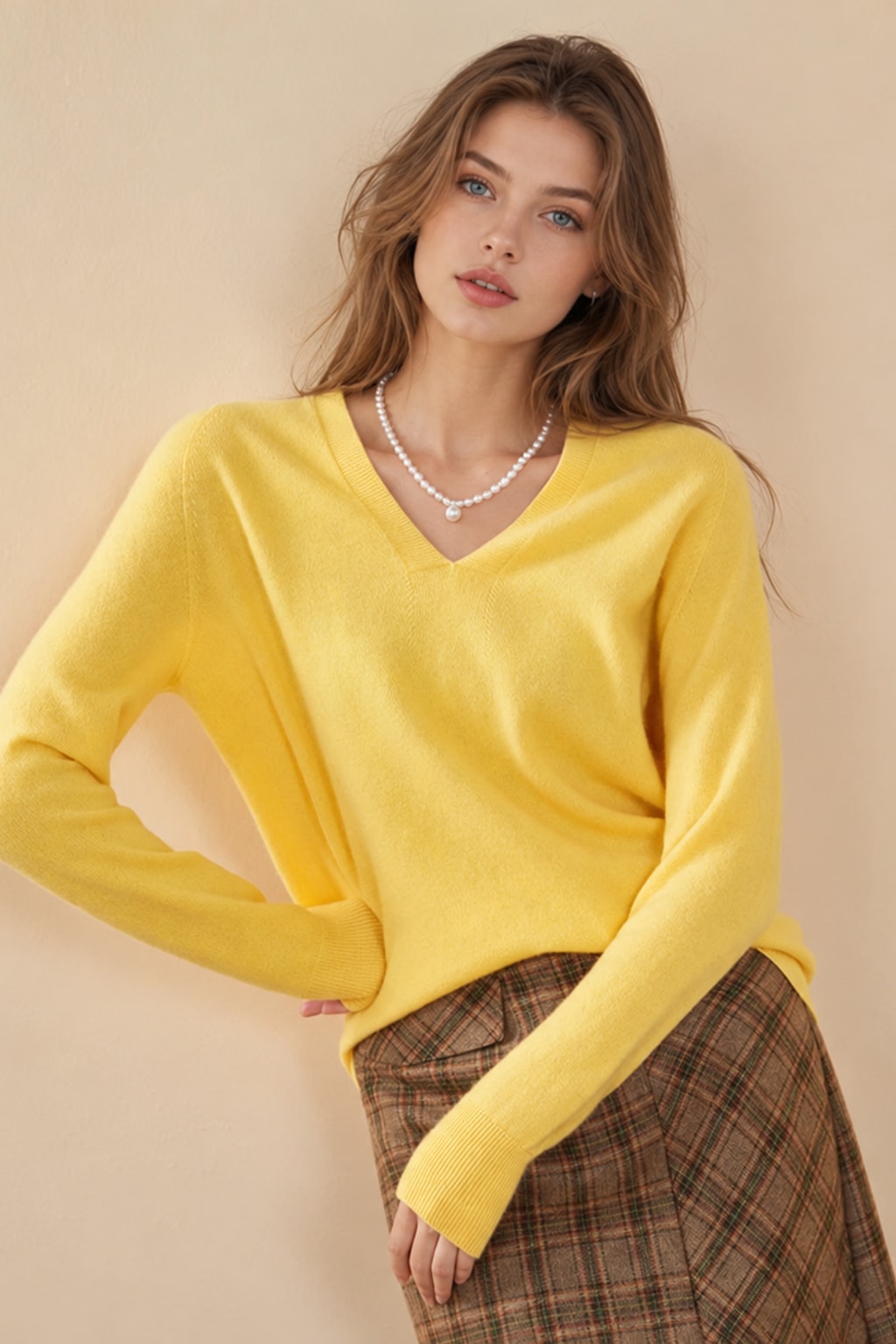 Cashmere V-Neck Pullover Cozy Knit Sweater - 2